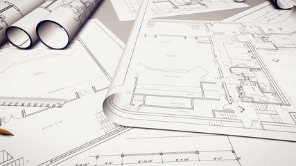 Blueprints of a new house project. Concept. - Powered by Adobe