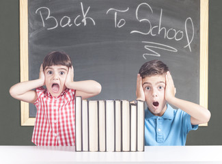 Funny back to school concept with elementary school kids