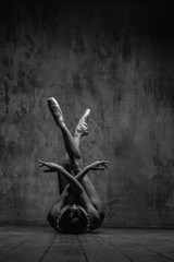 Young beautiful dancer is posing in studio