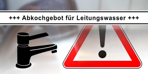 wb8 WarnBanner - german: Warnung +++ Abkochgebot für Leitungswasser +++ Achtung / Trinkwasser -...