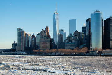 Frozen NYC Skyline; Rare Ice-covered Hudson River; Winter Polar Vortex 2015; Climate Change