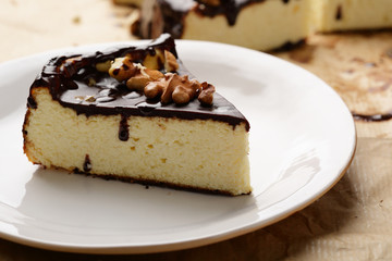 Slice of Chocolate cheesecake on plate