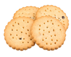 Biscuits with raisins on white background, home cooking