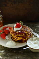 Rustic Breakfast pancake with honey