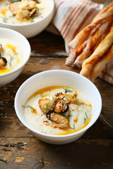 cauliflowers Cream soup  with seafood