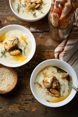 Vegetables cream soup in bowls
