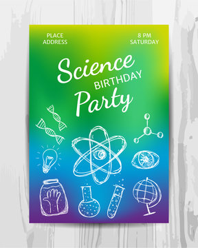 Birthday party invitation card. Science party flyer.