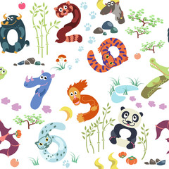 Numbers like Asian animals pattern / Solid fill vector seamless pattern
