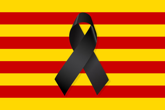 Catalonia flag with black ribbon vector
