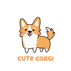 Cute dog breed welsh corgi. Funny cartoon character in kawaii style. Adorable animal. Vector illustration isolated on white background
