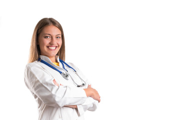 Fototapeta premium Smiling medical doctor woman with stethoscope.
