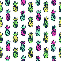 Seamless summer pattern with pineapple on a white background.  It can be used for packaging, wrapping paper, textile and etc.