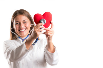 Smiling medical doctor woman with stethoscope.