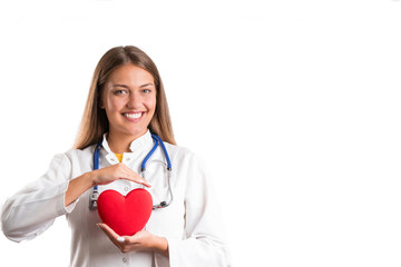 Smiling medical doctor woman with stethoscope.