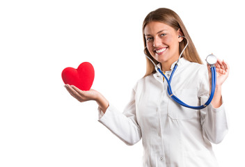 Smiling medical doctor woman with stethoscope.