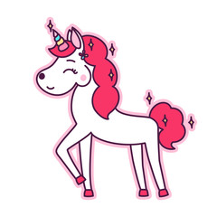 Unicorn on a white background. It can be used for sticker, badge, card, patch, phone case, poster, t-shirt, mug etc.