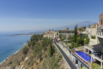 Fototapeta na wymiar The coastline of Taormina in Sicily, Italy