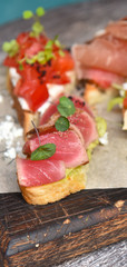 sandwiches with meat, fish and greens