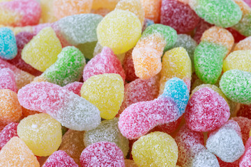 Close-Up Of Colorful Candy. Composition with tasty jelly candies. fruit jelly with sugar-coated