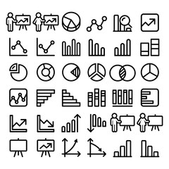Pie chart, graph, presentation black line icons set - business, finance concept - big pack 