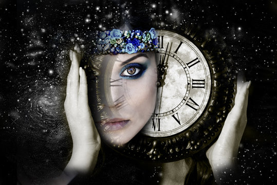 Woman and time, person of the Universe