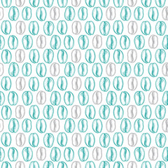 Seamless pattern with coffee beans. Neutral background. Decorative doodle vector illustration