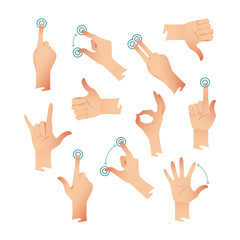 Set of human hands applause tap helping action gestures. Vector illustration