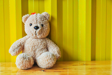 Teddy bear on yellow  background