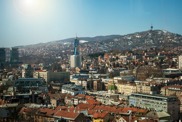 Fototapeta na wymiar Panoramic view of the city of Sarajevo, Bosnia, with the environment