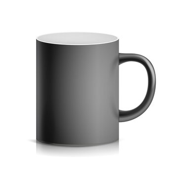 Black Cup, Mug Vector. 3D Realistic Ceramic Or Plastic Cup Isolated On White Background. Classic Blank Cup With Handle Illustration. For Business Branding