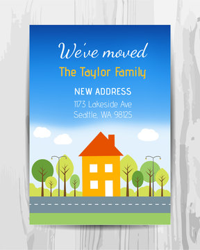 Welcome party invitation card. New home party flyer.