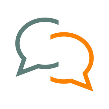 Logotipo lineal chat gris y naranja en fondo blanco