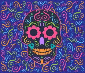 Skull vector icon ornament with flower eyes