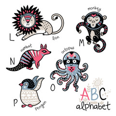 Animals alphabet L - P for children