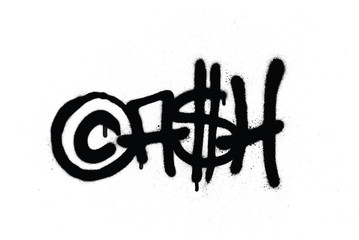 Tag graffiti cash pulvérisé avec fuite en noir sur blanc