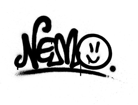 graffiti tag nemo sprayed with leak in black on white