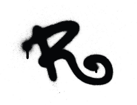 sprayed R font graffiti with leak in black over white