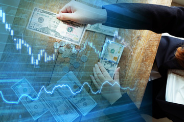 Payment cash background with graphic stock market.