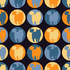 Polka dot seamless pattern. The cat in the circle. Textile rapport.