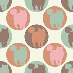 Polka dot seamless pattern. The cat in the circle. Textile rapport.