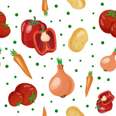 Seamless pattern with different vegetables