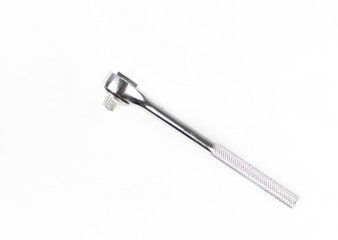 Silver colored torque wrenchon white background