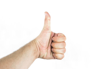 White caucasian hand giving thumbs up