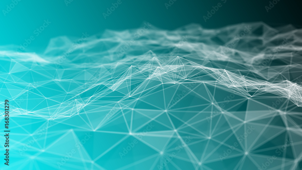 Fototapete 3d rendering Abstract futuristic dots and lines. computer geometric digital connection structure. Futuristic abstract grid. Design with plexus. Big Data. Intelligence artificial