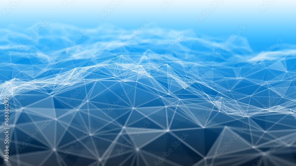 Fototapete 3d rendering Abstract futuristic dots and lines. computer geometric digital connection structure. Futuristic abstract grid. Design with plexus. Big Data. Intelligence artificial