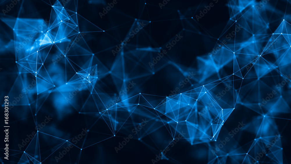 Fototapete 3d rendering Abstract futuristic dots and lines. computer geometric digital connection structure. Futuristic abstract grid. Design with plexus. Big Data. Intelligence artificial