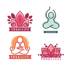 Yoga monograms and logos set.