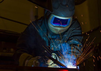 Industrial steel welder in factory