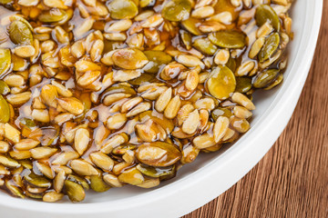 kozinaki made from sunflower seeds and pumpkin seeds