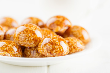 Handmade sesame candy in sugar caramel